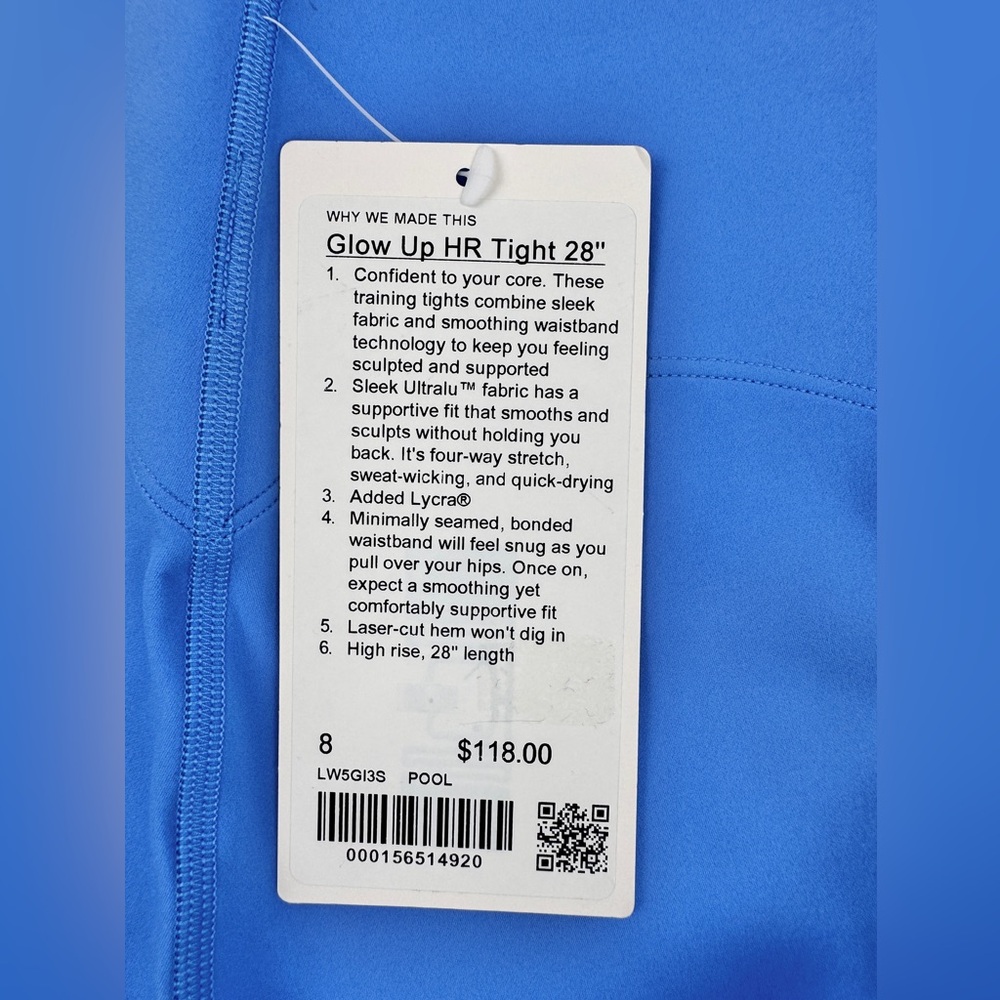 Lululemon Glow Up High-Rise Tight 28” Leggings Blue Pool Size 8 NWT $118 - Picture 8 of 9
